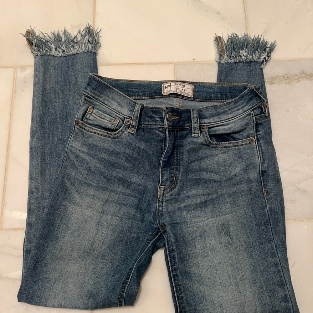 Free people great heights fringe ankle jeans